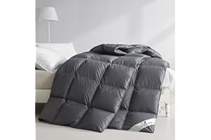 Homyrium Kołdra puchowa 155 x 220 cm, kołdra zimowa, komfortowa kołdra 155 x 220 cm, bardzo ciepła kołdra z pierza – certyfikat Öko-Tex i RDS (szara, waga wypełnienia 1200 g, naturalny puch i pierze)