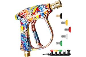 ZILCHX Pressure Washer Gun with 5 Spray Nozzles, M22-14mm to 1/4'' Quick Release Jet Wash Gun, Colorful Stubby High Pressure Washer Gun for Cleaning Cars, Walls and Windows