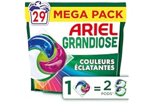 Ariel Pods Grandiose Couleurs Eclatantes, Lessive en Capsules, 29 Lavages, Idéal Pour Les Lessives Mixtes, Dissolution Rapide Même à Froid, Fabriqué en France