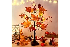 ‎ACAREY ACAREY Herbstdeko Ahornblatt Baum Lichter, 61cm Herbst Dekoration Lichterbaum Für Innen mit Timer, Herbst Deko Lichterbaum Herbstblätter Kürbis Deko Für Tisch Halloween Herbstdeko Zum Aufhängen