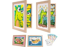 TaoAcc 2X Marco de Fotos Infantil para Dibujos de Niños | Marcos de Cuadros con Apertura Frontal | Capacidad para 150 A4 Obras de Arte y Fotos | Estilo de Madera