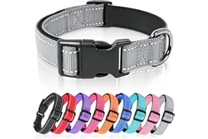 HEELE Hundehalsband, weich gepolstertes Neopren Nylon Hunde Halsband für kleine mittlere große Hunde und Welpen, verstellbare und reflektierende Halsband Hund für Training, Grau, M