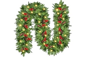 NUZEKY Girlanda bożonarodzeniowa, 2,7 m, girlanda choinkowa z 30 diodami LED, girlanda bożonarodzeniowa, na zewnątrz, z bombkami, do użytku wewnątrz i na zewnątrz, kominka, schodów, płaszcza, na