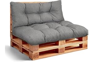 PFM HOME Palettenkissen Outdoor-Kissen Wasserdicht für Palettensofa Palettenmöbel Europaletten - Gartenkissen - 1 x Rückenkissen 120 x 40 cm + 1 x Sitzkissen 120 x 80 cm - Dunkelgrau