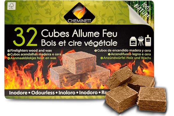 CHEMINETT 15751-32 Cubos Encendido precortados Cheminett naturales para encender chimeneas, estufas y barbacoas