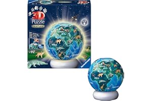 Ravensburger 3D pussel jord med djurmotiv - 3D-pussel barn från 6 år och uppåt - pusselboll med LED nattlampa som sänglampa f