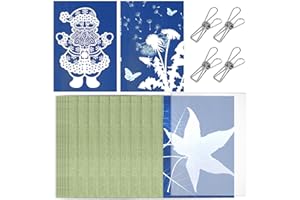 CARREUTY 32 PCS Cyanotype Paper Kit with Acrylic Panel and 4 Clips A5 High Sensitive Sun Art Papers Nature Print Paper Cyanotype Set Craft Kits for Teenager Adults Arts Crafts DIY Projects (A5, 5.8X8.3 inch)