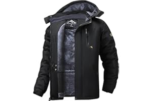 Tansozer Hommes Veste d'hiver Coupe-vent et Imperméable Blouson de Ski Chaud Manteau Outdoor Doublé avec Capuche Amovible