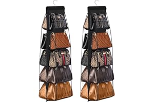 CJWLKJ 2 Pcs 10 Pockets Hanging Purse Handbag Organizer Clear Hanging Shelf Bag Collection Storage Holder Purse Bag Wardrobe Closet Space Saving Organizers (Black)