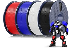 SUNLU Zestaw filamentu PLA, czysto owinięty filament do drukarki 3D, PLA 1,75 mm +/- 0,02 mm, łatwy w użyciu, pasuje do większości drukarek FDM, szpula 1 kg, łącznie 4 kg, czarny + biały + czerwony +