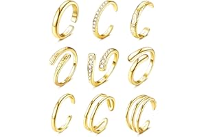 FIOROYAL 9 Pcs Anillo Pie de Mujer y Niñas Oro Relleno 14K Ajustables Anillos para Pies Dedo del Pie Simple Abierto Anillos Joyería de Pie de Playa de Verano