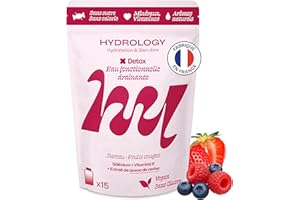 HYDROLOGY - Eau Aromatisée - Pastilles sans sucre - Boisson vitaminée détox & drainage - Hydratation quotidienne - 15 pastilles effervescentes - Végan & naturel - Fruits Rouges Sureau - Detox
