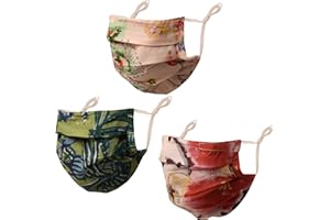 Touchstone Floral Fabric Adjustable filter pocket nose bridge double layer cotton face mask reusable washable for men, women (Pack of 3). Pink Green White