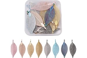 CHERISWELRY Cheriswely, 16 ciondoli a forma di foglia grande, in ferro, 8 colori, placcati, con foglie di albero naturali, per gioielli fai da te e lavori artigianali