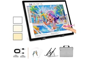 LUXJOYFUL Table lumineuse A3 avec support et sac, plaque lumineuse A3 rechargeable, pavé lumineux ultra fin pour peinture diamant, croquis, vinyle, mauvaises herbes, calligraphie, conception