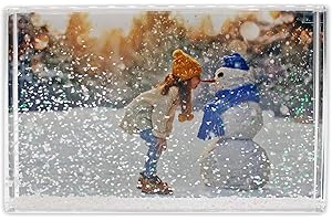 ADVENTA Glitter Photo Frame, Acrylic Picture Frame holds 10 x 15 cm (4 x 6 inch) Clear Frameless Desktop Photo Block with Glitter Snow (White) - Ideal Personalised Gifts, Stocking Fillers or Xmas Decorations