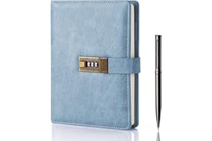 WEMATE Journal Intime Code, A5 Journal en Cuir PU avec 240 Pages, Vintage Diary Avec Serrure,Journal Intime Garçon Fille,Convient aux élèves de Bureau et D'école,8.6 x 5.8 Pouces,Bleu Clair