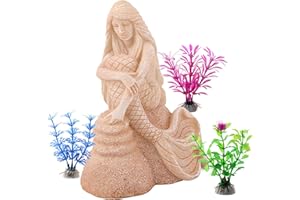 ODOOKON Aquarium Decoration Plantes Sirène Solitaire, 3 Pièces aléatoires Plantes d'aquarium Plastique Décoration et Rocher Polyrésine Grotte Ornement Decoration