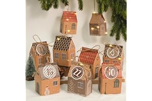 RUBY Calendrier de l'Avent à remplir - 24 petites boîtes-cadeaux avec autocollants numérotés, kit de bricolage pour Noël 2025 - Calendrier de l'Avent maisons pour enfants et adultes