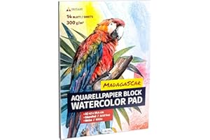 Tritart Aquarellpapier Din A2 300g/m² - Malblock A2 mit 14 Blatt - Aquarellblock zum Malen - Watercolour Paper - Aquarell Papier - Zeichenpapier A2 Block mit 14 Blätter