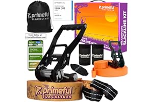 ‎PRIMEFUL Primeful® Slackline Set 18,5m - Premium Komplettset mit Hilfsseil, Ratsche, Baumschutz & Tasche - TÜV-geprüft bis 150kg - Balance Training für Kinder, Anfänger & Erwachsene - Outdoor Fitness Geschenk