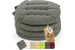 ‎ETÉREA HIMMLISCHE QUALITÄT etérea 4er Set Sitzkissen Outdoor 38x38 Rund mit Bändern - Stuhlkissen Grau für Gartenstuhl & Innenbereich - waschbare Sitzauflagen Gartenmöbel - 4 Stück Kissen 38x38 cm - Grau