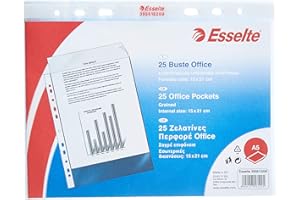 Esselte Buste Perforate Office, in PPL Antiriflesso, per Archiviare e Conservare Documenti in Formato A5, Confezione da 25 Buste, 395612200