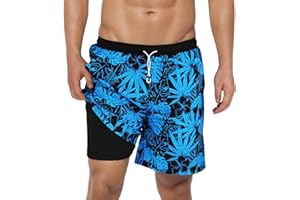 Owntop Męskie kąpielówki, szybkoschnące spodenki na deskę, ochrona przed promieniowaniem UV 50+, spodenki plażowe z wkładką kompresyjną i kieszeniami