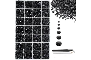 ALOCIAM 22000pcs résine strass, Noir 2mm3mm4mm5mm6mm flat back perles de broyage, non thermiquement restauré ss10 ss16 gemmes pour bricolage artisanat ongles (noir)