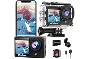 YOLANSIN 4K30FPS Dual Screen Action Camera with 32GB SD Card, Touchscreen Pre-recording 20MP Underwater Camera, 131FT Waterproof Cameras,2.4G Remote Control Sports Camera, 2 Batteries Helmet Accessories Kit