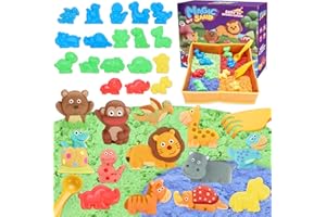 VBACALA Arenero Mágico para Niños con 796g Arena Magica, Arenero Mágico Plegable,Moldes de Animales Salvajes,Juguete Educativo Regalo para Niñas y Niños 3 4 5 6 7 8 Años