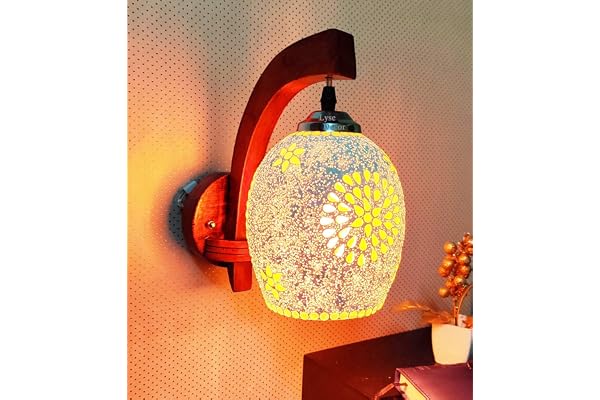 Lyse Decor Handcrafted Glass & Wooded Decorative Wall Hanging Light for Living Room, Downside Wall Lamp for Bedroom & Mirror