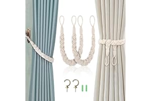 KILDOWS Abrazaderas Cortinas 2pcs Tejer a Mano Tiebacks con Gancho de Metal Recoge Cortinas Agarrador Cortinas Algodón Natural para Cortinas del Hogar y Decoración