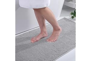 Homaxy Tappetino da bagno in ciniglia, antiscivolo, lavabile, morbido, assorbente, per bagno, 60 x 90 cm, grigio chiaro