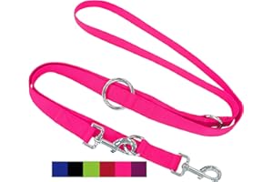 DEY - Premium Nylon Dog Lead 2 m | 3-Way Adjustable | for Small, Medium and Large Dogs | Many Colours | Double Lead for Dog/Cat/Puppy | Recall Lead | Lead Lead | Puppy Lead | Pink XS