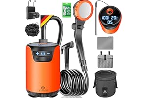 KESSER® Douche solaire de camping avec pompe et batterie rechargeable 4000 mAh - Kit de douche de camping avec pommeau de douche réglable, tuyau de 2 m, pistolet pulvérisateur et support