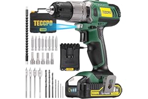 TECCPO Trapano Avvitatore Batteria, Avvitatore a Batteria 2 Velocità, 18V Batteria al Litio 2.0Ah, Ricarica Rapida in 1 Ora, Con 28 Pezzi Accessori, 21+1 Coppia Regolabil