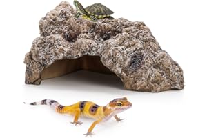 TOPZEA Reptile Hide Cave, Large Resin Bearded Dragon Hideout Caves Rock Snake Turtle Hides, Terrarium Habitat Decor Landscape Ornament for Gecko Lizard Hermit Crab, Amphibian Tank Accessories