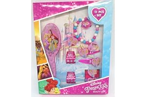 TLD Disney Princess Boite Cadeau Fille - 11 Pièces - Licence Officielle - Brosse À Cheveux - Chouchous - Pinces À Cheveux - Bague - Bracelet de Perles - Beauty Set
