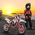 Clenp 49cc 2-Stroke Kids Petrol Dirt Bike, Gas Power Motocross, Off Road Mini Motorcycle, Petrol Motorbike with Front Rear Disc Brakes, Racing Max Speed 30KM/H Red