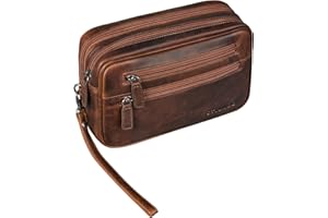 STILORD 'Nero' Handgelenktasche Herren Leder mit Doppelkammer Vintage Handtasche Clutch für 8,4 Zoll Tablets ideal für Reisen Festival Herrenhandtasche echtes Leder, Farbe:ambra - coganc
