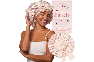 Kitsch XL satinhätta för att sova, mjukare än siden – körsbärstryck | Hårhätta för kvinnor, säker passform, justerbar nattmössa för lockigt och texturerat hår, förhindrar brott