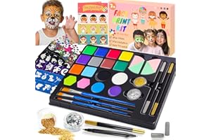 Lubibi Kinderschminke Set,Schminkset für Kinder,Professionelle Schminkfarben,Schminkpalette,16 Farben+2 Tattoos Stift+2 Glitterpuder,Fasching Gesichtsfarben für Fasching Geburtstag Halloween Karneval