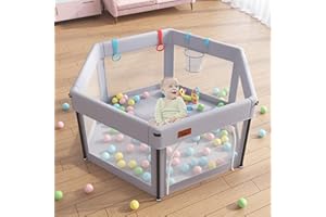 EAQ Baby Laufstall Faltbar,Extra Stabil Baby-Laufgitter mit passender Matte, Aktivitätszentrum für Kinder für drinnen und draußen mit rutschfester Unterseite (Hexagon)