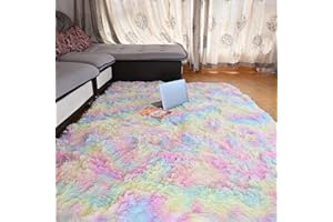 Beyeutao Tappeto da soggiorno arcobaleno, 160 x 230 cm, morbido e soffice, per soggiorno, grande area, antiscivolo, tie-dye, tappeto grande, per bambini e ragazze, area giochi, scendiletto, tappeto
