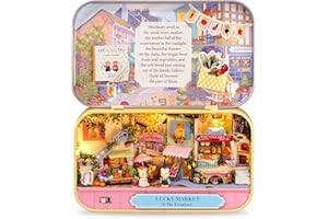 Cuteefun DIY Box Theatre Miniature House Kit for Building Iron Box DIY Theatre Dollhouse Kit Handmade Mini World in Box Craft Set House Gifts Decoration (Lucky Market)