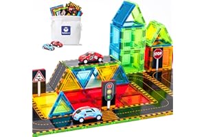 hahaland Construction Magnetique Enfant 64 Pièces Magnetic Tiles, Jouet Enfant 3 4 5 Ans, Jeux Montessori Bloc de Construction Magnétique Éducatifs Cadeau pour Fille Garçon 3 4 5 6 Ans