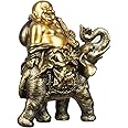 Feng Shui Handmade Maitreya Laughing Buddha Statue, YINASI Laughing Buddha on Elephant Sculpture Figurine for Lucky & Happiness God of Wealth Home Office Hotel Tabletop Desk Decoration
