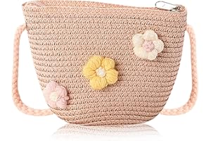 HTTDSLF Mädchentasche Blumen Stroh Tasche, Handtasche Kinder, Mini Strohkreuzbodus Tasche mit Blumen Dekoration, für Täglichen Gebrauch, Outdoor-Aktivitäten