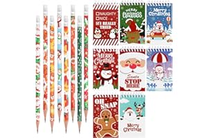 VEYLIN 32 Mini Carton Notepads Christmas Pocket Notebooks Kids Christmas Pencils with Erasers for Children Holiday Gifts Christmas Classroom Prizes
